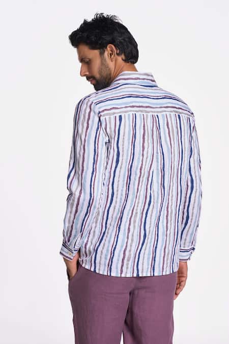 Shop Terra Luna Multi Color Handloom Cotton Constellation Striped Alto Pattern Shirt at Aza Fashions Shop_Terra Luna_Multi Color Handloom Cotton Constellation Striped Alto Pattern Shirt _at_Aza_Fashions