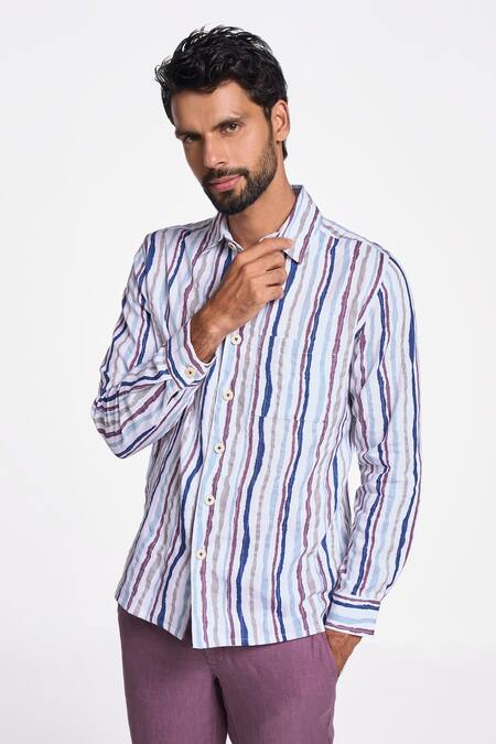 Terra Luna Multi Color Handloom Cotton Constellation Striped Alto Pattern Shirt Online at Aza Fashions Terra Luna_Multi Color Handloom Cotton Constellation Striped Alto Pattern Shirt _Online_at_Aza_Fashions