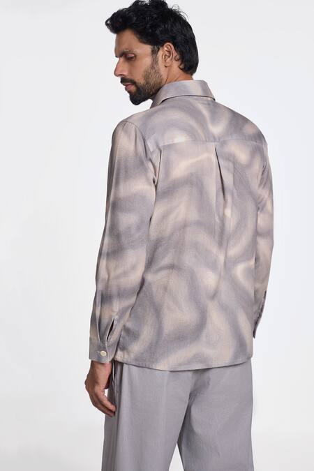 Shop Terra Luna Grey Handloom Cotton Swerve Way Alto Pattern Shirt at Aza Fashions Shop_Terra Luna_Grey Handloom Cotton Swerve Way Alto Pattern Shirt _at_Aza_Fashions