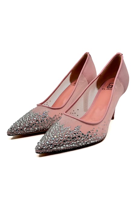 ELLEGANTI Pink Embellished Fate Swarovski Heels 