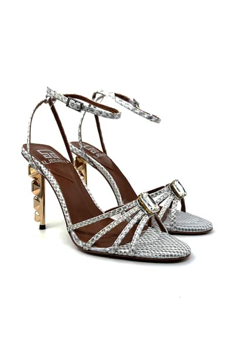 ELLEGANTI Kayrah Snake Textured Embellished Heels 