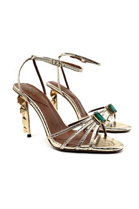 ELLEGANTI Kayrah Embellished Snake Textured Heels 