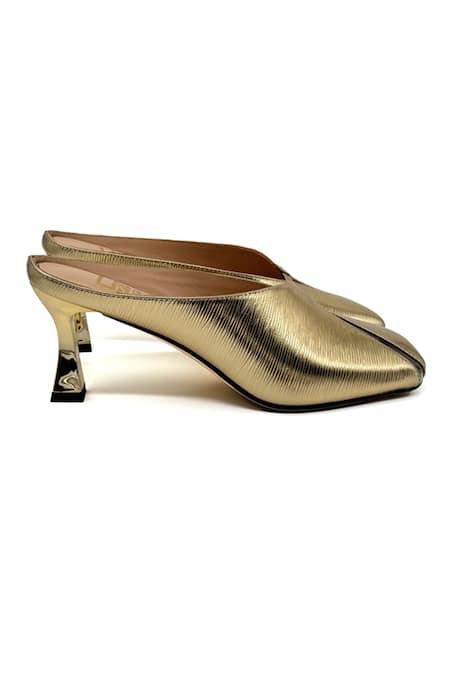 Elleganti_Gold Malkin Mule Calf Leather Heels _Online_at_Aza_Fashions