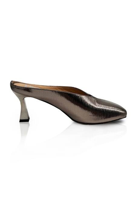Elleganti_Brown Malkin Textured Mule Calf Leather Heels _Online_at_Aza_Fashions