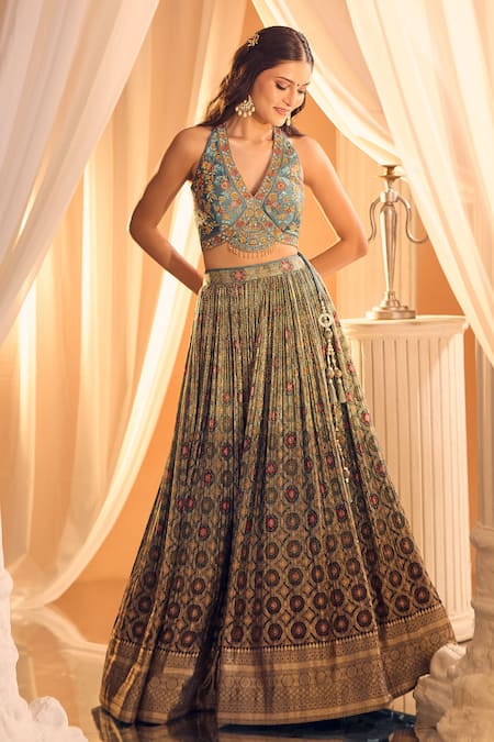 Buy Aariyana Couture Blue Silk Embroidery, Tassels V-neck Mandala Pattern Lehenga And Blouse Set Online at Aza Fashions Buy_Aariyana Couture_Blue Silk Embroidery, Tassels V-neck Mandala Pattern Lehenga And Blouse Set _Online_at_Aza_Fashions