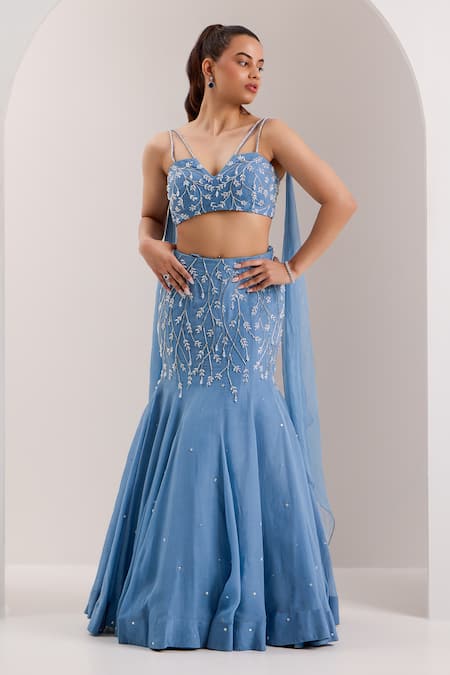 Silky Bindra Nyla Crystal Vine Embellished Mermaid Lehenga With Blouse 