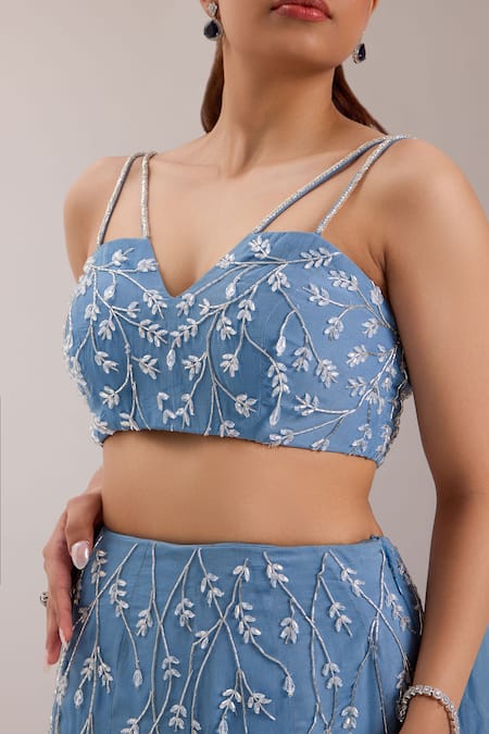 Buy_Silky Bindra_Blue Organza, Chiffon Nyla Vine Embellished Mermaid Lehenga With Blouse _Online_at_Aza_Fashions