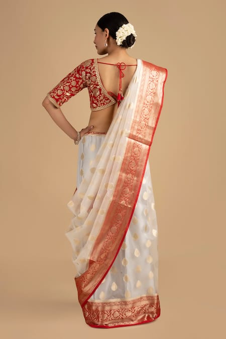 Zal From Benaras Tear Drop Woven Saree With Unstitched Blouse Piece 