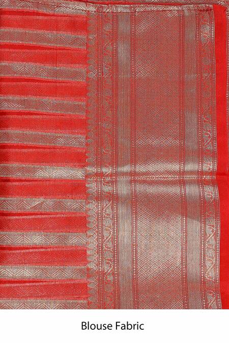 Zal From Benaras_White Kota Doria, Silk Tear Drop Woven Saree With Unstitched Blouse Piece _Online_at_Aza_Fashions