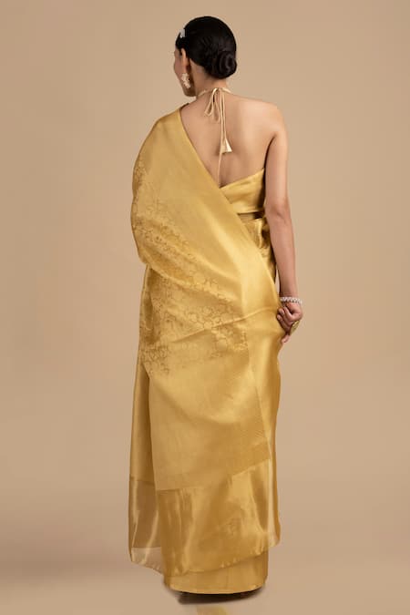 Zal From Benaras Floral Woven Saree With Unstitched Blouse Piece 