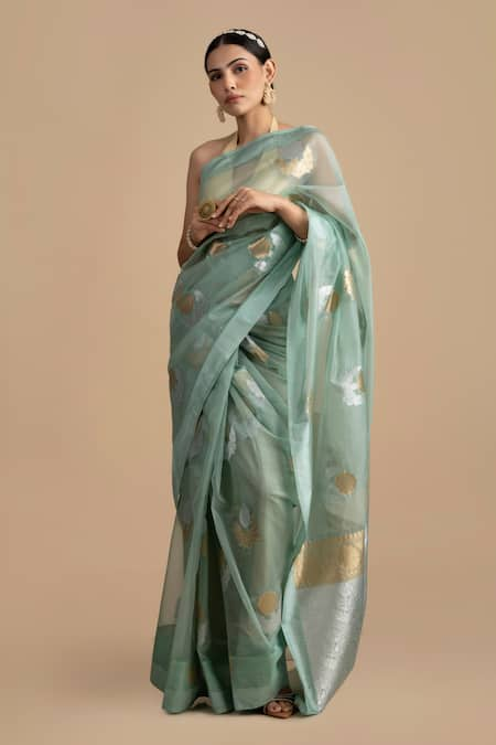 Zal From Benaras Bouquet Woven Saree With Unstitched Blouse Piece 