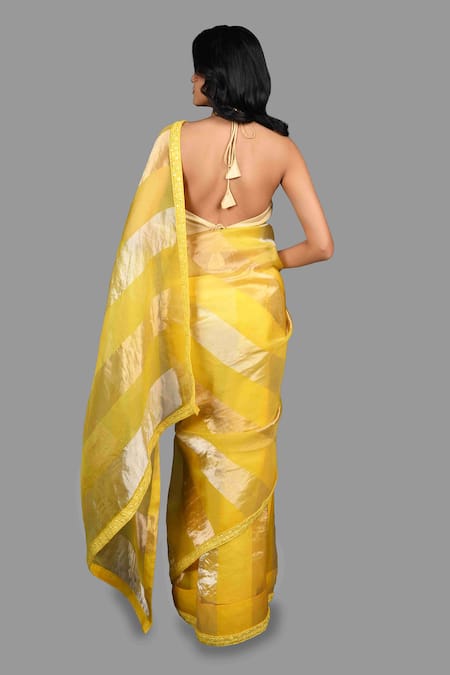 Zal From Benaras Stripe Woven Saree With Unstitched Blouse Piece 