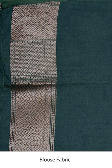 Zal From Benaras_Green Kota Doria, Silk Bird Woven Saree With Unstitched Blouse Piece _Online_at_Aza_Fashions