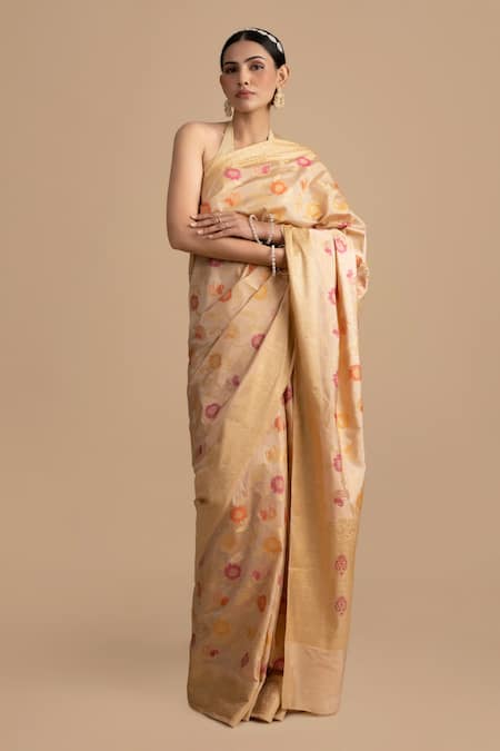 Zal From Benaras Floral Meenakari Woven Saree With Unstitched Blouse Piece 