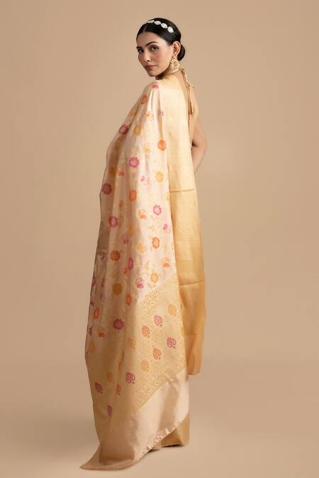 Buy Zal From Benaras Beige Silk Embroidery Floral Meenakari Woven Saree With Unstitched Blouse Piece Online at Aza Fashions Buy_Zal From Benaras_Beige Silk Embroidery Floral Meenakari Woven Saree With Unstitched Blouse Piece _Online_at_Aza_Fashions