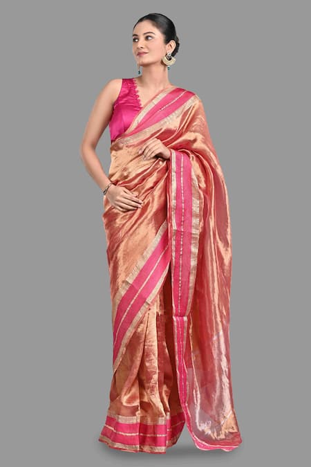 Zal From Benaras Chevron Woven Saree With Unstitched Blouse Piece 