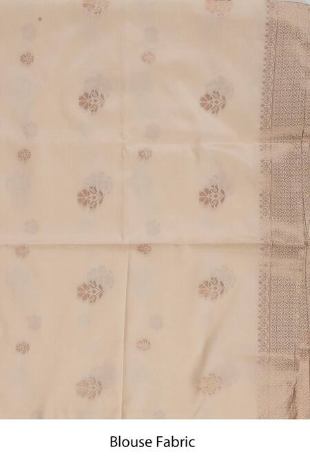 Zal From Benaras_Cream Silk Flower Vine Woven Saree With Unstitched Blouse Piece_Online_at_Aza_Fashions