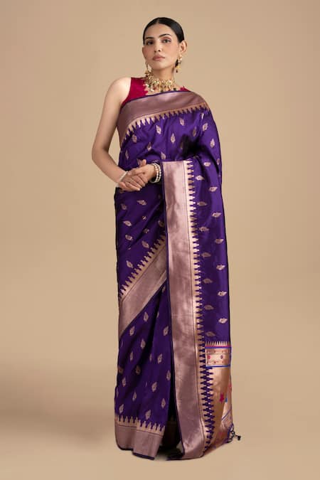 Zal From Benaras Peacock Woven Saree With Unstitched Blouse Piece 