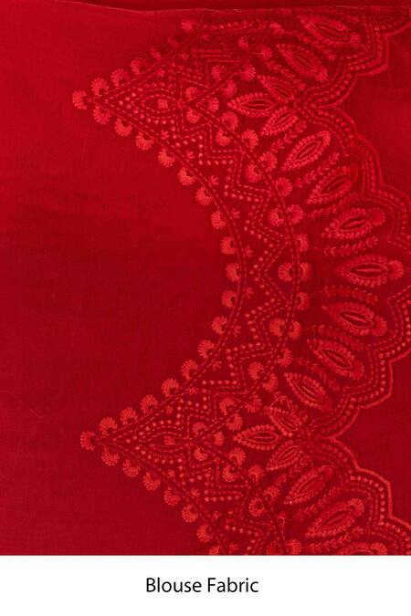 Zal From Benaras_Red Organza Embroidery Chikankari Saree With Unstitched Blouse Piece_Online_at_Aza_Fashions