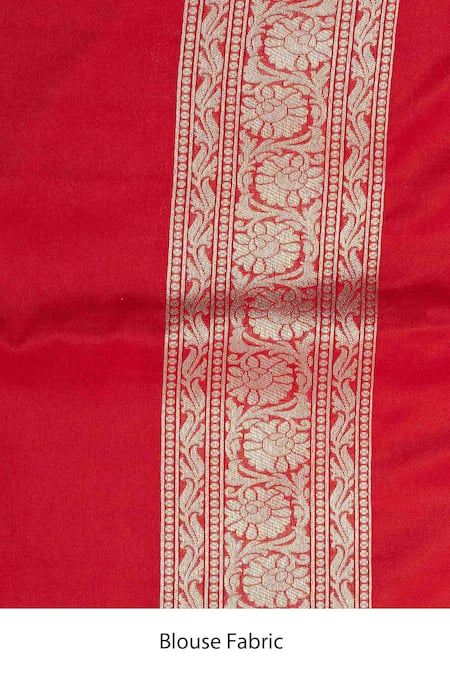 Zal From Benaras_Red Silk Sequins, Embroidery Floral Woven Saree With Unstitched Blouse Piece _Online_at_Aza_Fashions