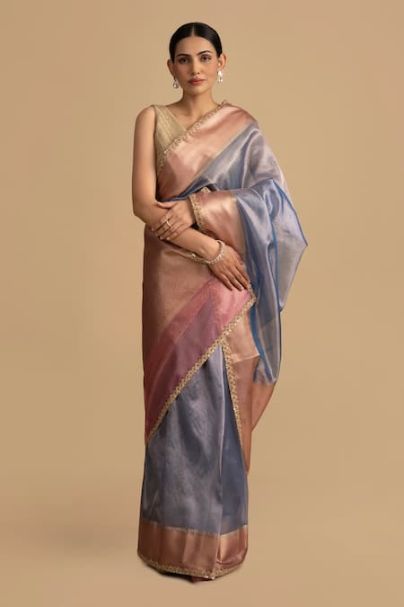 Buy Zal From Benaras Blue Tissue Zari Pure Work Saree With Unstitched Blouse Piece Online at Aza Fashions Buy_Zal From Benaras_Blue Tissue Zari Pure Work Saree With Unstitched Blouse Piece _Online_at_Aza_Fashions