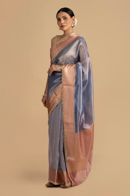 Zal From Benaras Blue Tissue Zari Pure Work Saree With Unstitched Blouse Piece at Aza Fashions Zal From Benaras_Blue Tissue Zari Pure Work Saree With Unstitched Blouse Piece _at_Aza_Fashions