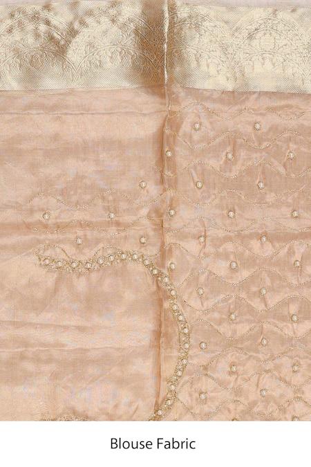 Zal From Benaras_Gold Tissue, Silk Pearls Embroidered Handloom Saree With Unstitched Blouse Piece _Online_at_Aza_Fashions