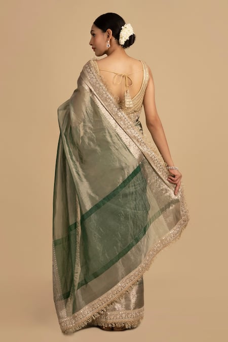 Zal From Benaras Embroidered Border Saree With Unstitched Blouse Piece 
