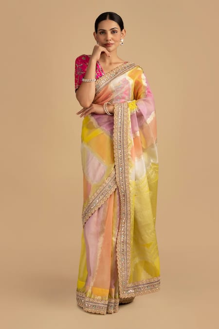 Zal From Benaras Sequin & Thread Embroidered Saree With Blouse 