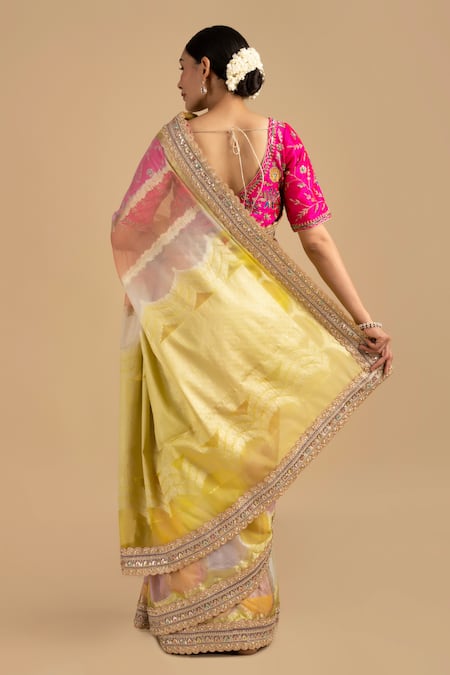 Shop Zal From Benaras Multi Color Tissue, Silk Pearls, Sequins And Thread Embroidered Saree With Blouse at Aza Fashions Shop_Zal From Benaras_Multi Color Tissue, Silk Pearls, Sequins And Thread Embroidered Saree With Blouse_at_Aza_Fashions