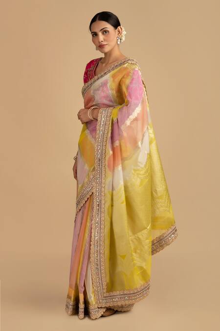 Buy Zal From Benaras Multi Color Tissue, Silk Pearls, Sequins And Thread Embroidered Saree With Blouse Online at Aza Fashions Buy_Zal From Benaras_Multi Color Tissue, Silk Pearls, Sequins And Thread Embroidered Saree With Blouse_Online_at_Aza_Fashions