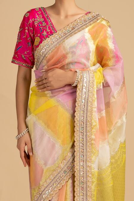 Zal From Benaras Multi Color Tissue, Silk Pearls, Sequins And Thread Embroidered Saree With Blouse at Aza Fashions Zal From Benaras_Multi Color Tissue, Silk Pearls, Sequins And Thread Embroidered Saree With Blouse_at_Aza_Fashions