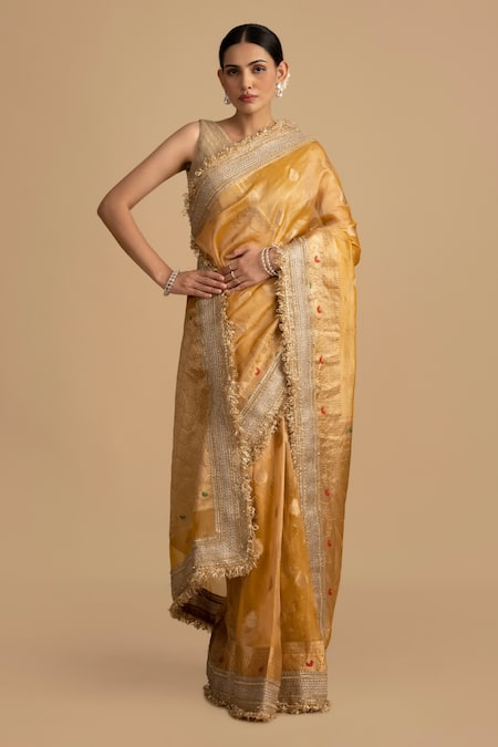 Zal From Benaras Pure Crushed Silk Saree With Unstitched Blouse Piece 