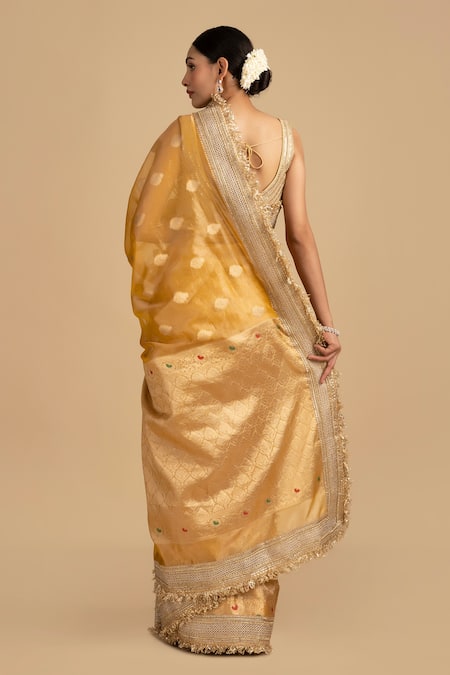 Zal From Benaras Pure Crushed Silk Saree With Unstitched Blouse Piece 