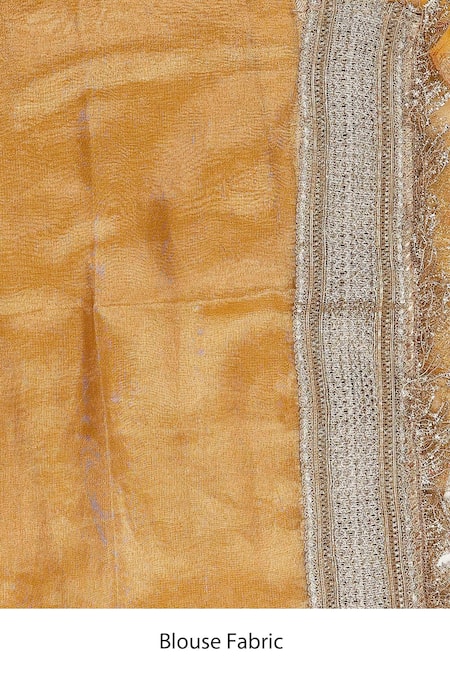 Zal From Benaras_Yellow Silk Embroidery Pure Crushed Saree With Unstitched Blouse Piece _Online_at_Aza_Fashions