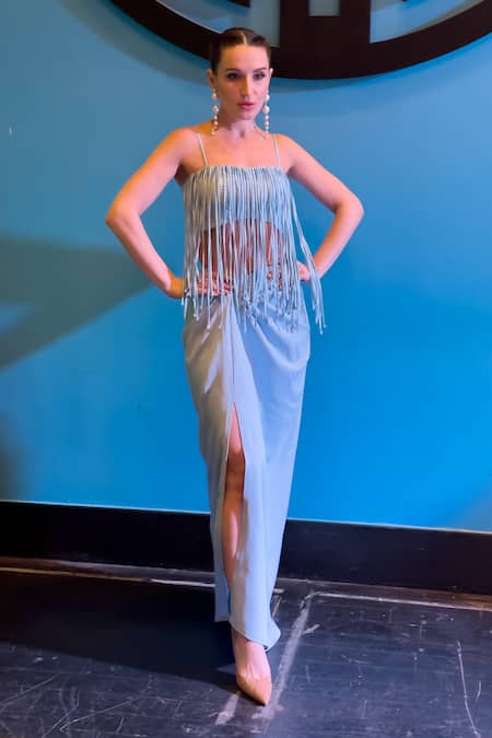 ITSISH Christnie Hand Embroidered Fringe Top With Skirt 