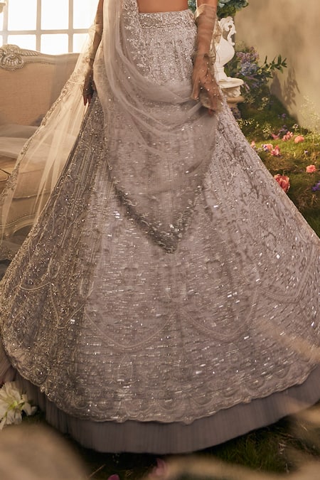 Buy Sunita Bhandari Purple Tulle Beads, Sequins, Cut Work Round Dew Drop Embroidered Lehenga Set Online at Aza Fashions Buy_Sunita Bhandari_Purple Tulle Beads, Sequins, Cut Work Round Dew Drop Embroidered Lehenga Set _Online_at_Aza_Fashions