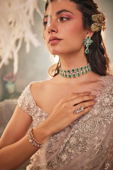 Sunita Bhandari_Purple Tulle Embroidery Sweetheart Neck Dreamweaver Saree With Blouse _Online_at_Aza_Fashions