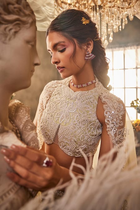 Sunita Bhandari Mystique Embroidered Cape Draped Skirt Set 