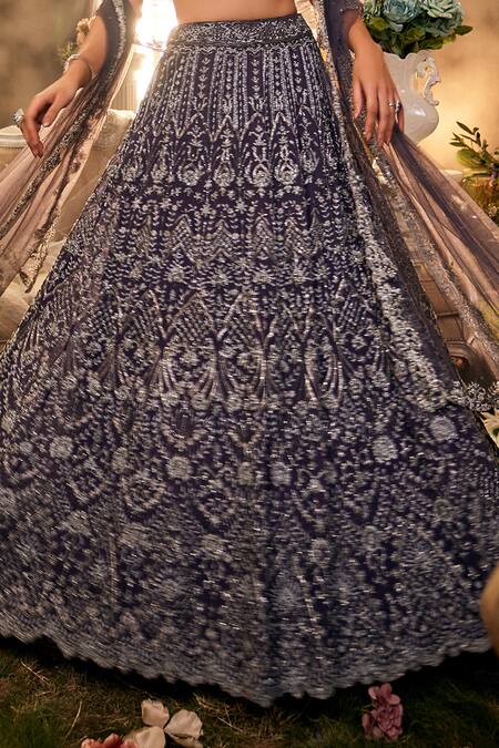 Sunita Bhandari Purple Tulle, Silk Cut Work, Beads Sweetheart Nightfall Embroidered Lehenga Set Online at Aza Fashions Sunita Bhandari_Purple Tulle, Silk Cut Work, Beads Sweetheart Nightfall Embroidered Lehenga Set _Online_at_Aza_Fashions