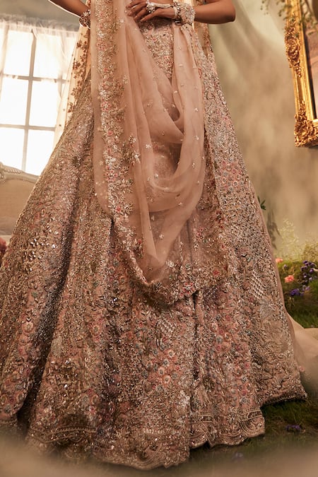 Sunita Bhandari Pink Organza, Silk Pearls, Beads, Embroidery Reverie Floral Lehenga Set Online at Aza Fashions Sunita Bhandari_Pink Organza, Silk Pearls, Beads, Embroidery Reverie Floral Lehenga Set _Online_at_Aza_Fashions