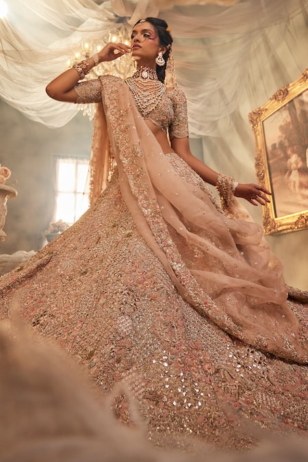Shop Sunita Bhandari Pink Organza, Silk Pearls, Beads, Embroidery Reverie Floral Lehenga Set Online at Aza Fashions Shop_Sunita Bhandari_Pink Organza, Silk Pearls, Beads, Embroidery Reverie Floral Lehenga Set _Online_at_Aza_Fashions