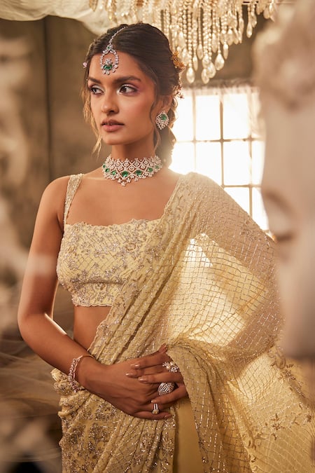 Sunita Bhandari Sunlit Floral Jaal Cutwork Saree With Blouse 