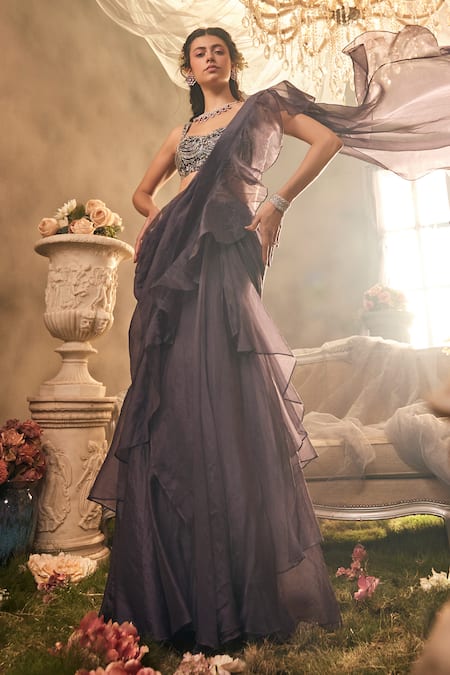 Sunita Bhandari Twilight Embroidered Pre-Draped Saree With Blouse 