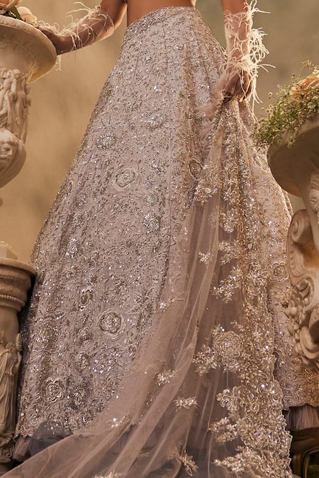 Buy Sunita Bhandari Purple Tulle, Silk Sequins, Embroidery Sweetheart Neck Unfurled Lehenga Set Online at Aza Fashions Buy_Sunita Bhandari_Purple Tulle, Silk Sequins, Embroidery Sweetheart Neck Unfurled Lehenga Set _Online_at_Aza_Fashions