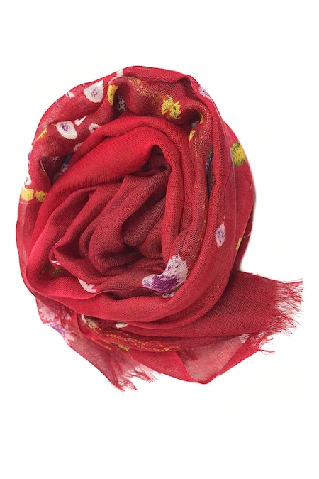 Shop Pashma Red Floral Bordeaux Wildflowers Silk Cashmere Scarf at Aza Fashions Shop_Pashma_Red Floral Bordeaux Wildflowers Silk Cashmere Scarf _at_Aza_Fashions