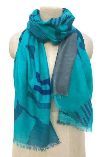 Buy Pashma Blue Abstract Vibrance Silk Cashmere Scarf at Aza Fashions Buy_Pashma_Blue Abstract Vibrance Silk Cashmere Scarf _at_Aza_Fashions