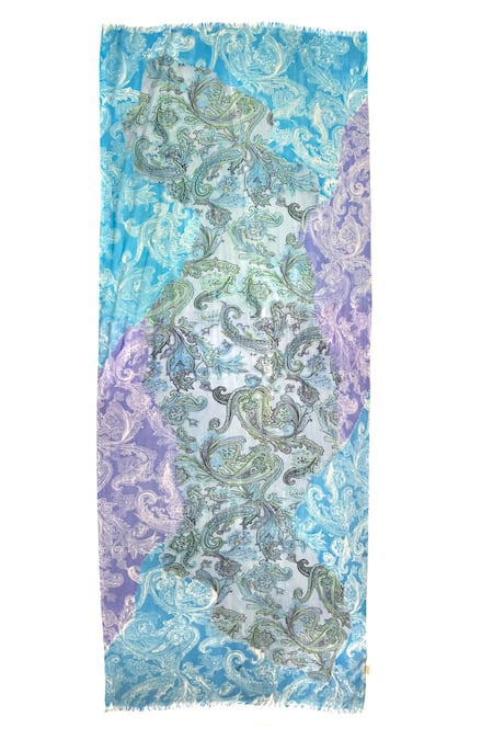 Pashma_Purple Embroidery Paisley Pattern Gradient Scarf _Online_at_Aza_Fashions