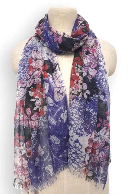 Pashma Floral Abstract Silk Cashmere Scarf 