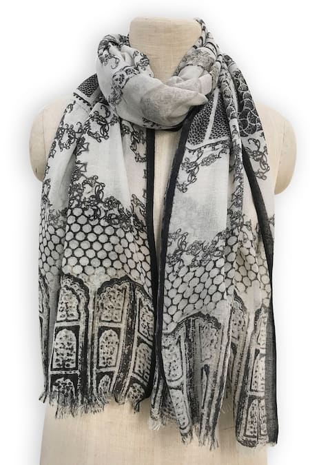 Pashma Jharokha Print Silk Cashmere Scarf 